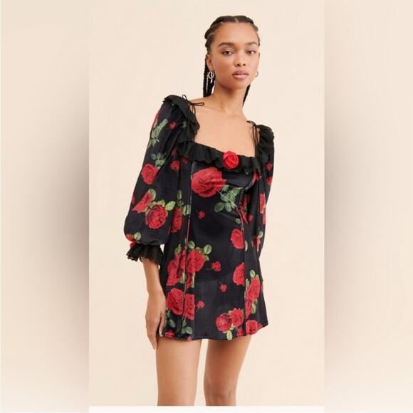 For Love & Lemons Yara Printed Velvet Mini Dress - Picture 2 of 8